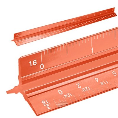 Architectural Scale Ruler 12 Inch, Imperial Scale Aluminum Laser-Etched Trian...