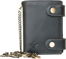 Men'S Grey RFID Biker'S Genuine Leather Wallet with Metal Chain with Scorpion