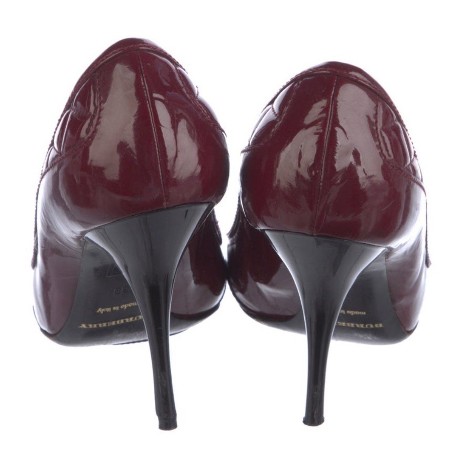 BURBERRY Burgundy Quilted Patent Leather Silver Buckle Heels Pumps EU 39 US 9 thumbnail 4