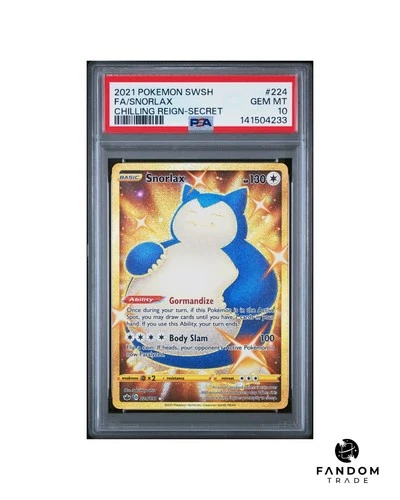 PSA 10 GEM MT Snorlax Secret Rare Gold 224/198 Pokemon Chilling Reign