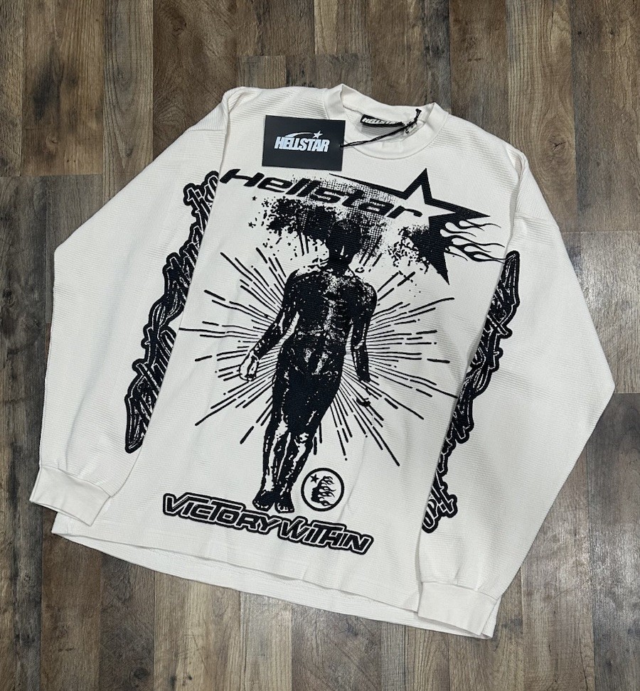 Hellstar Victory Within Thermal Long sleeve Cream Size XL Streetwear