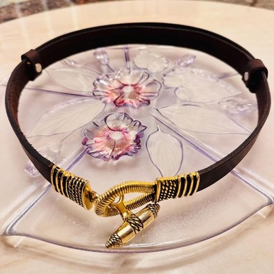 New VTG Women s Brown Leather Adjustable Belt Ornate GoldTone Buckle USA Western