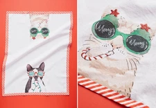 Anthropologie Amy Heitman Cat Dog Tea Towel, Dish Kitchen Towel, Christmas