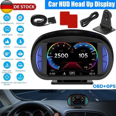 OBD+GPS HUD Head Up Display Gauge Auto Digital Tacho Wasser Alarm Temp Universal