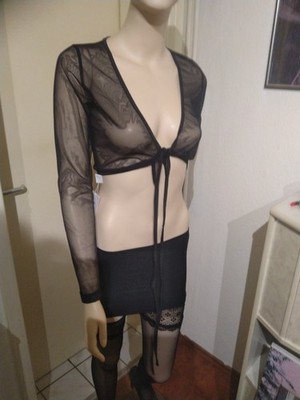 Chiffonbluse Cropped Top Wickelbluse Schwarz Gr. S NEU mit Etikett