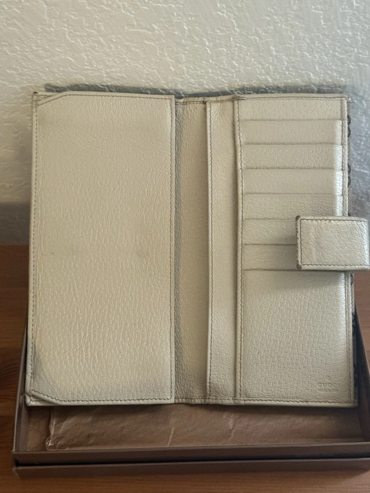 Cartera Larga Gucci Monograma Lona y Cuero Marrón y Crema Hecha en Italia Foto 3 de 4