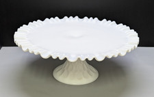 Fenton White Milk Glass Olde Virginia Thumbprint Cake Stand Plate Vtg