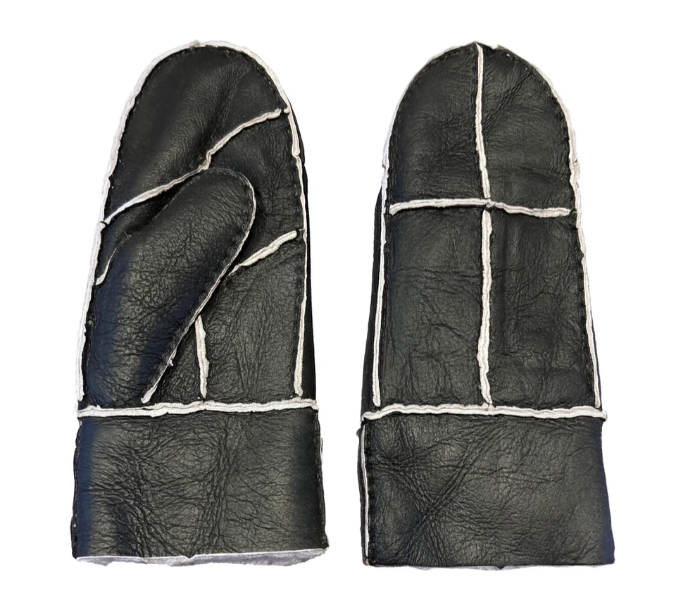 Guantes de piel de oveja genuina negros cálidos de piel de oveja para mujer con piel blanca Foto 2 de 2