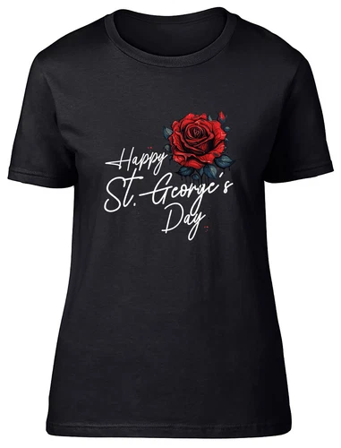 Happy St George's Day Gothic Rose English UK Womens T-Shirt Ladies Gift Tee