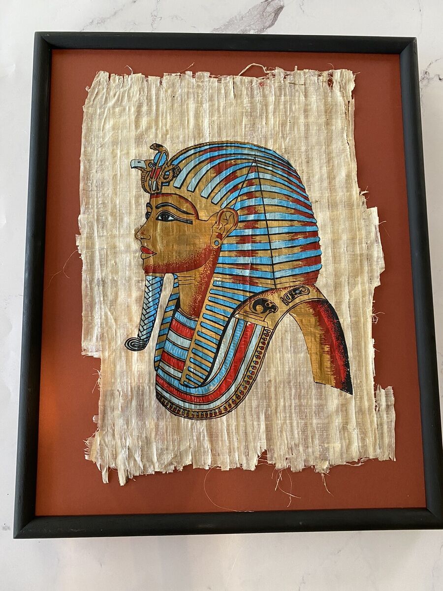 Vintage 1970's Egyptian Papyrus Painting Framed Art Egypt Vintage 1970's Egyptian Papyrus Painting Framed Art Egypt