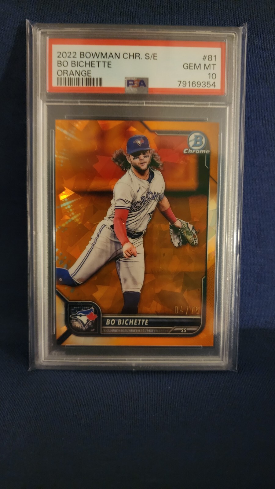 2022 Bowman Chrome Sapphire Orange /75 Bo Bichette #81 Blue Jays PSA 10