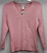 J C Penney Worthington Women's V-Neck Top Pullover Pink Size Small New Casual