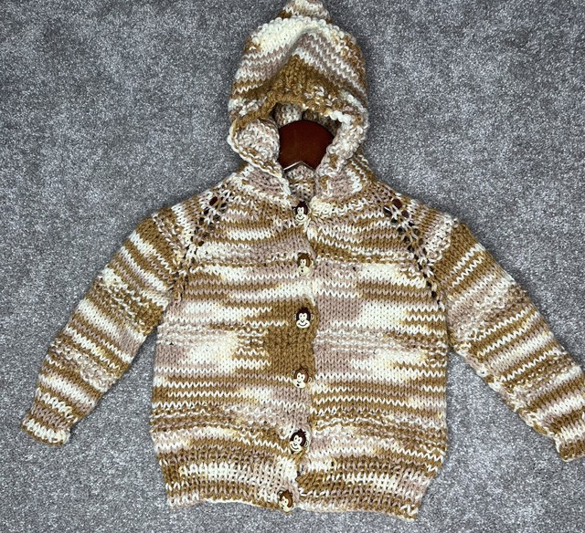Handmade Knit Cardigan Boys 12-18 Months Brown Sweater Neutral Marled Monkey Handmade Knit Cardigan Boys 12-18 Months Brown Sweater Neutral Marled Monkey