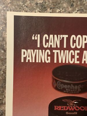 1997 Redwood Snuff Chewing Tobacco PRINT AD 2 Cans Same
