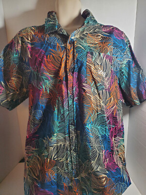 Lifted Research Group Black Neon Leaf Hawaiian Shirt Size XL Colorful Button Up