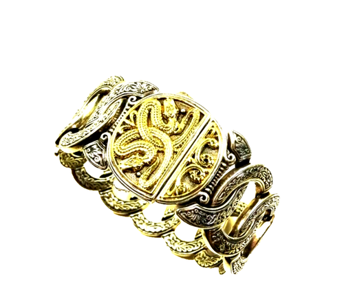 KONSTANTINO Sterling Silver 18K Yellow Gold Snake Bangle Bracelet 85.3 gram - Picture 5 of 15