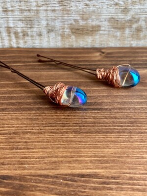 Hand crafted glass hair pin set Forest Hairpins Set With Glass Berries Boho Wedding Hair  main image 3