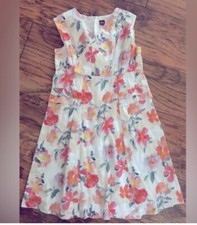 Tea Collection Faux Wrap Sleeveless Pink Yellow Floral Knee Length Dress Size 12