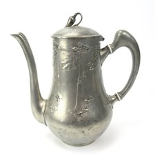 Kayserzinn Jugendstil Kanne 4263 Hugo Leven Entwurf Antik Fuchsien-Dekor 18,5cm