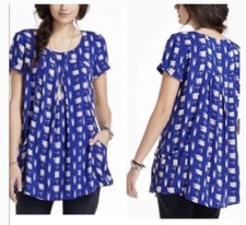 Anthropologie Holding Horses Abstractions Blue Patterned Swing Tunic Top Size S