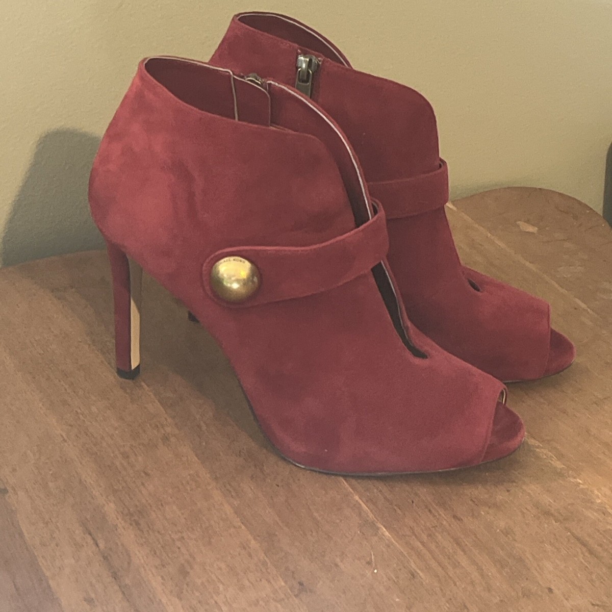 Burgundy/cranberry Leather Open Toe Bootie By Michael Kors Size 10