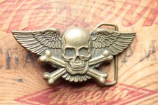 Vintage Baron Solid Brass Skull and Cross Bones Bikers Belt Buckle