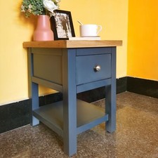 Small Painted Oak Compact Side Table with Drawer and Shelf