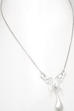Solid Sterling Silver Butterfly Necklace 19mm Wide 17" - 18.5 Long 2.38g