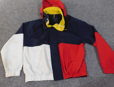 vintage tommy hilfiger jacket large red colorblock 90s zip hoodie retro