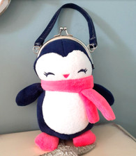 Gymboree Polar Pink Plush Winter Penguin girls kiss clasp Purse Wristlet Handbag