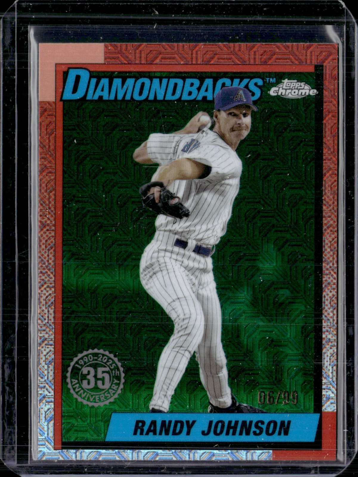 2025 Topps Series 2 1990 Chrome Silver Pack Mojo Randy Johnson Green /99 (56C)