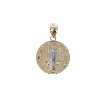 14kt Gold St. Benedikt Rundmedaillon, echt 14kt Gold, Mini Benedikt Münzfeder
