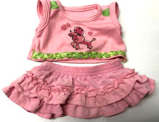 Build A Bear Pink Poodle Dog With Green Trim Cap Sleeve Shirt and Skirt