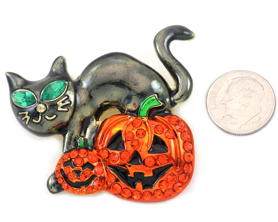 Feliz Halloween Gato Negro Jack-O-Lantern Calabaza Broche Prendedor Disfraz Joyería z1 Foto 3 de 3
