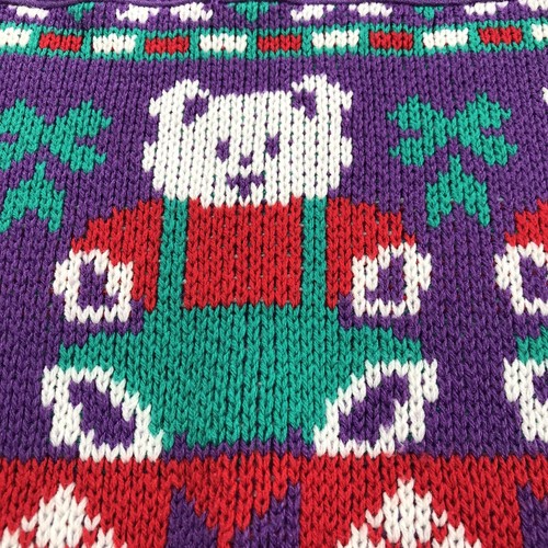 Vintage Womens Size Large Sweatshirt Sweater Purple Green Bears Granny Core - Picture 4 of 10