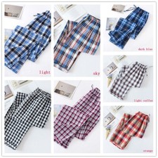 Men Sleep Bottoms Pajama Trousers Checks Pants Cotton Loose Casual Homewear