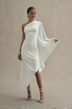 $398 Mac Duggal 11247 Ivory One Shoulder Asymmetric Jersey Dress 2 NEW M596