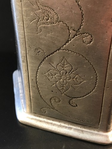 6 Seitige Schraubflasche Barock / Zinnflasche / graviert 1776 / 1778 / 4 Marken - Bild 13 von 13