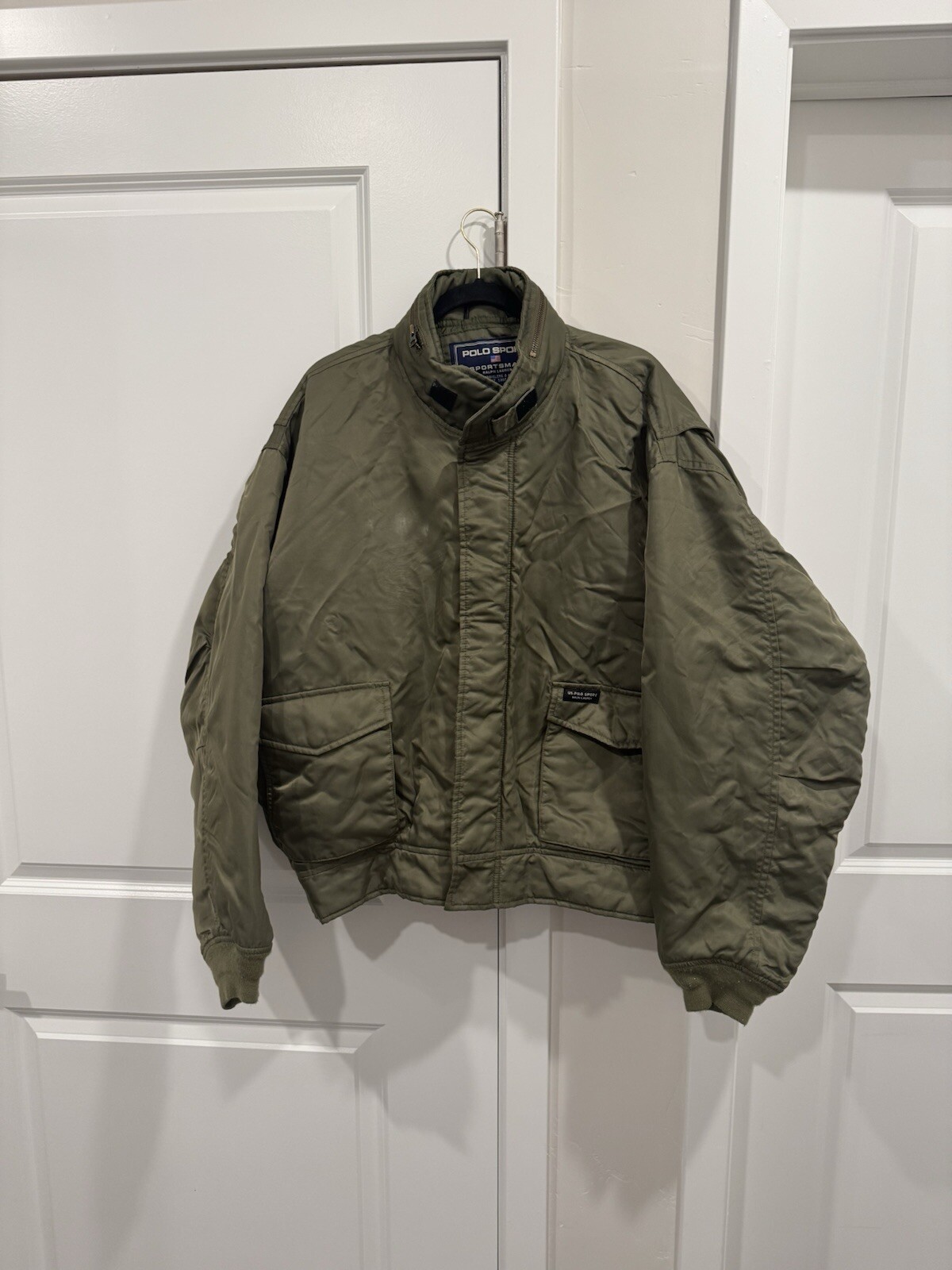Vintage Polo Sportsman Bomber Jacket Mens XL Olive Green Division Ralph Lauren