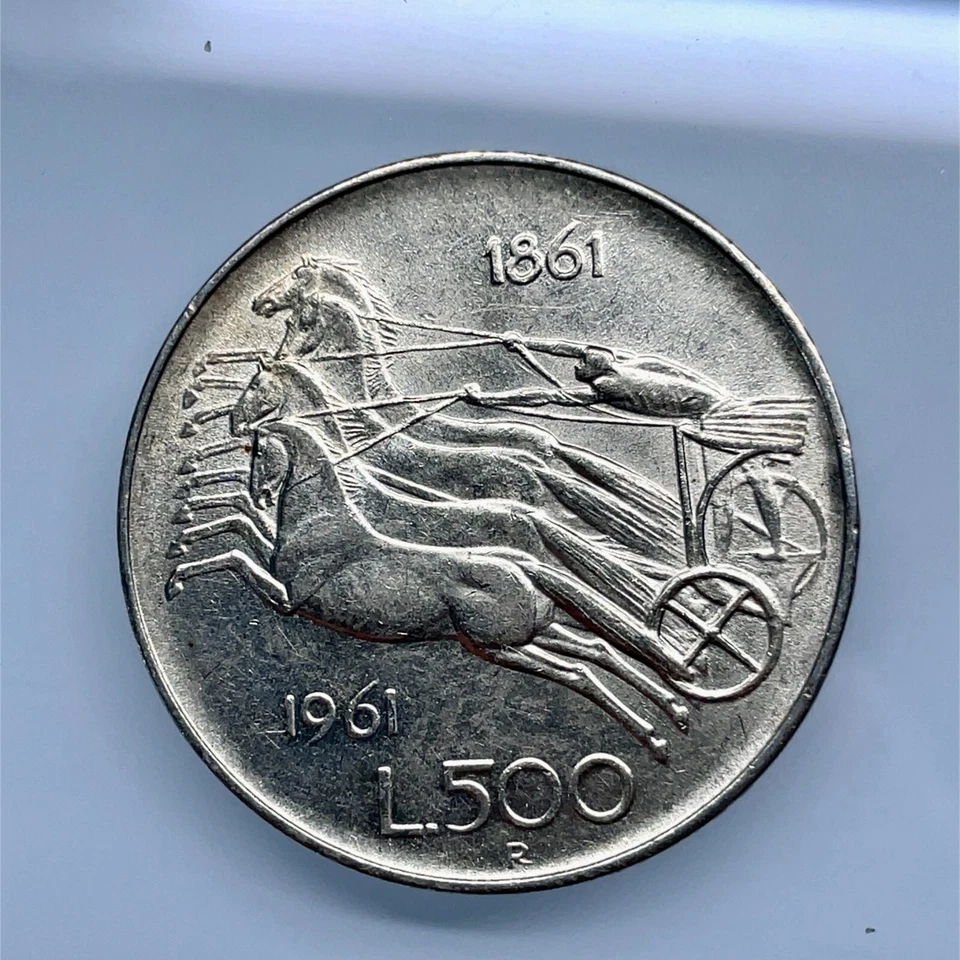 Italy Silver 1961 R 500 Lira QUADRIGA Horses Uncirculated, 29.3 mm KM# 99 - Image 4 of 4
