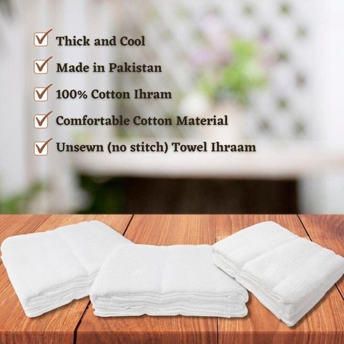 100% ALGODÓN PURO 2 PIEZAS TELA HAJJ TOALLA ADULTO IHRAM PARA HOMBRES UMRAH HAJ COOL - Imagen 18 de 33
