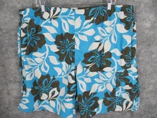 Speedo Men's Swimwear Large Elastic Waist Swim Trunks Pool Floral Blue Black