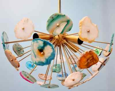 Aristocratic Natural Stones Agates Light Sputnik Chandelier Premium Half Urchin