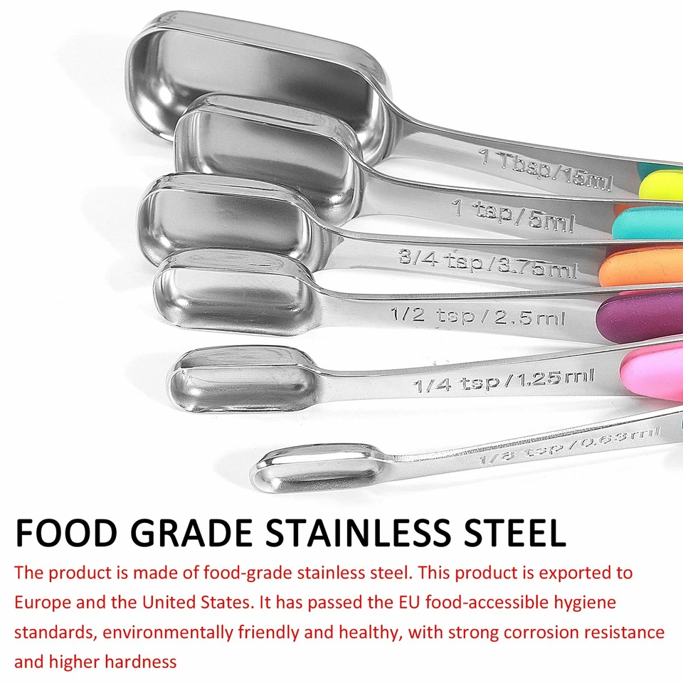 6pcs Stainless Steel Stackable Cooking Measuring Seasoning Spoons Kitchen Tool - Image 3 of 4