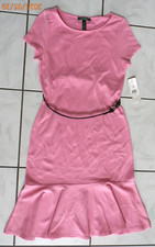 NWT Lauren Ralph Lauren Women Short Slv Belted Dress pink M bottom ruffle H123