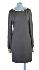Black Dress UK 10 Chain Collar Sheer Long Sleeve Cold Shoulder Formal Smart