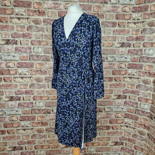Jigsaw Wickelkleid blau Blumen Jersey Größe S knielang langarm - Bild 7 von 14