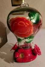 VINTAGE GLASS HUMMINGBIRD FEEDER HAND PAINTED 