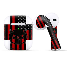 Skins Wraps compatible for Apple Airpods Red american flag black punish Badge