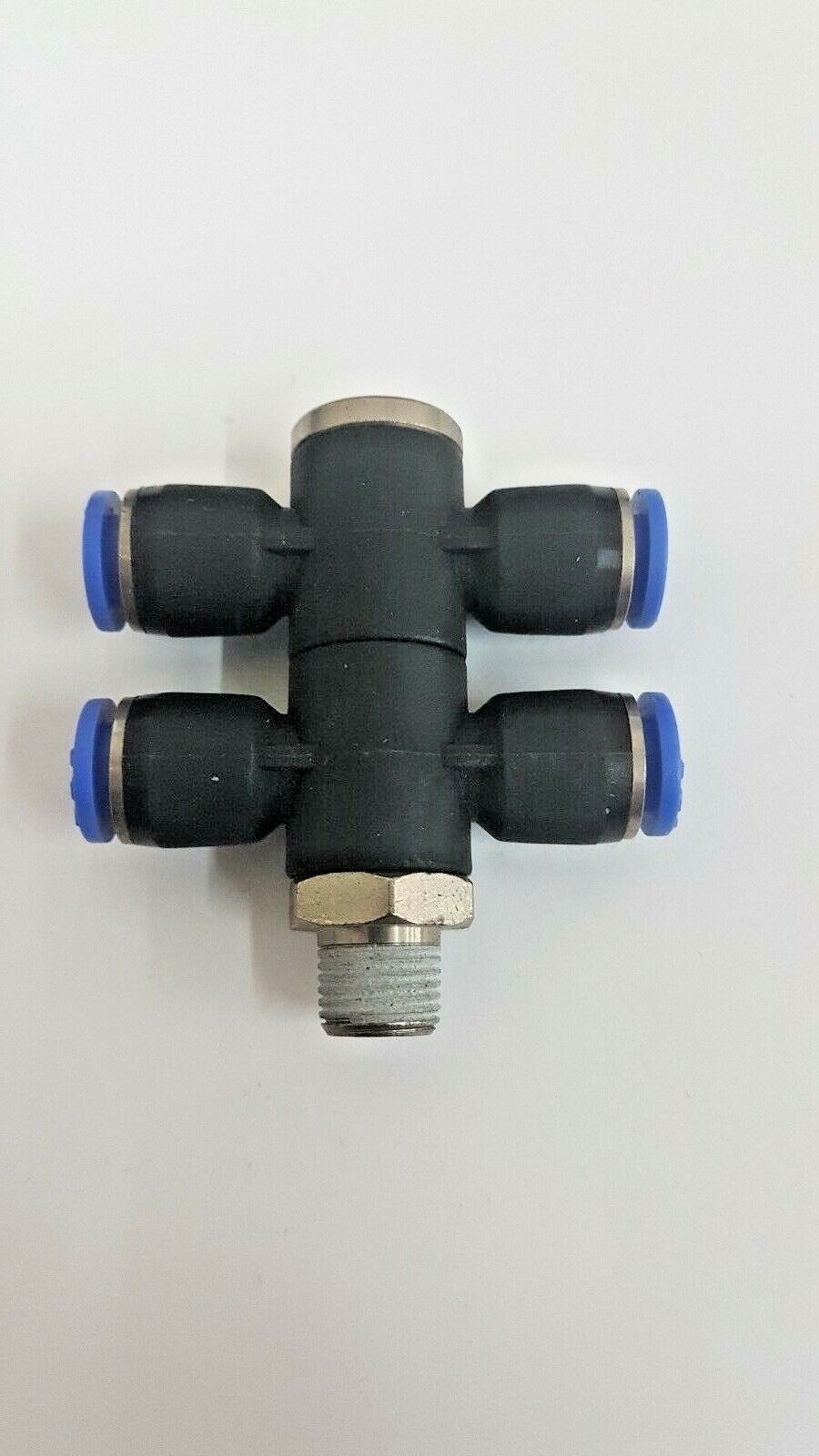 1/8 Bsp Male-6mm Plastic Push in Swivel 4 way double banjo Fitting with s/s claw